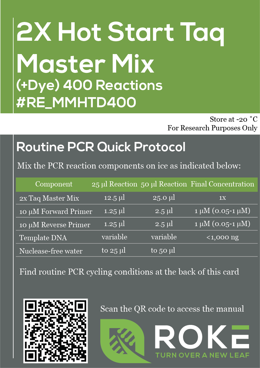 Hot Start PCR Taq Master Mix (+Loading Dye) - Roke Biotechnologies